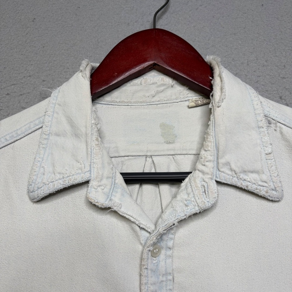 Indian Motocycle Denim Shirt Mens XL White Vintage 80s Distressed Biker Cotton - Picture 15 of 16